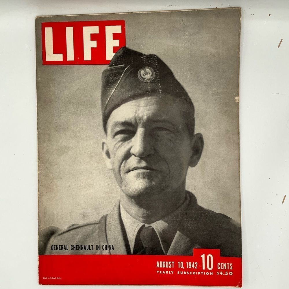 AUGUST 10 1942 LIFE MAGAZINE GENERAL CHENNAULT CHINA STILLWELL ESCAPES BERMA WW2